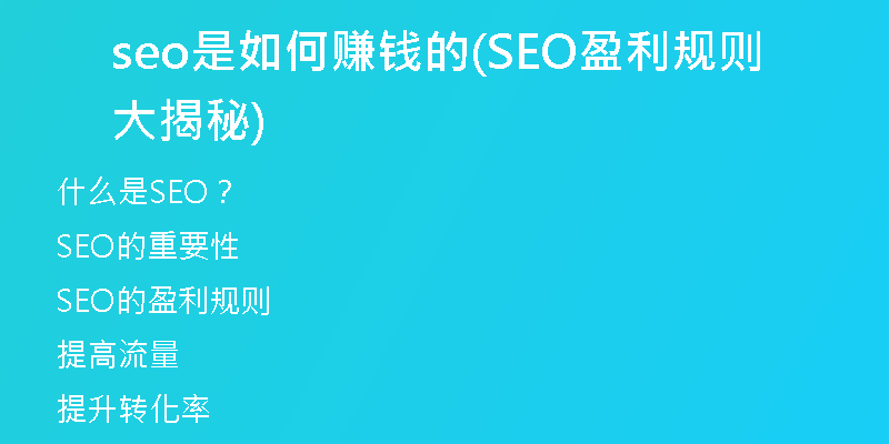 seo是如何赚钱的(SEO盈利规则大揭秘)