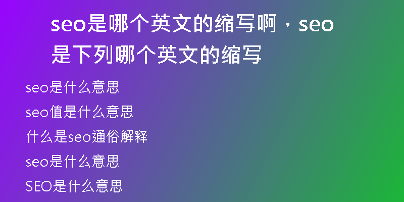seo是哪个英文的缩写啊，seo是下列哪个英文的缩写