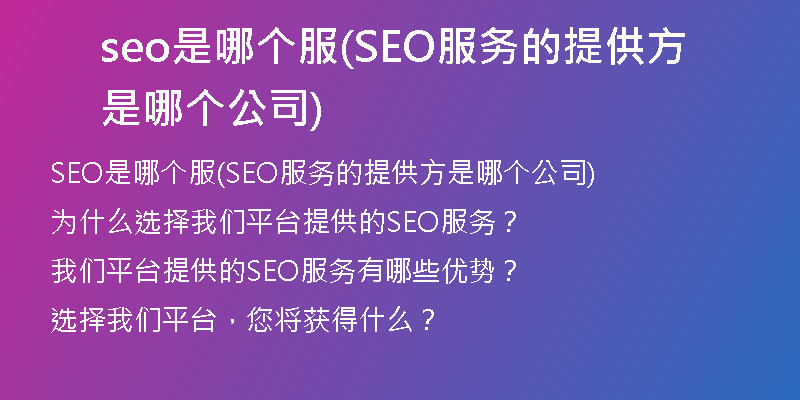 seo是哪个服(SEO服务的提供方是哪个公司)