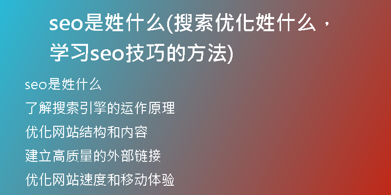 seo是姓什么(搜索优化姓什么，学习seo技巧的方法)