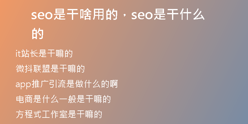 seo是干啥用的，seo是干什么的