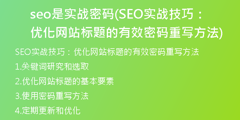 seo是实战密码(SEO实战技巧：优化网站标题的有效密码重写方法)