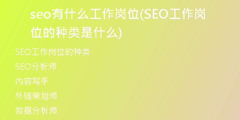 seo有什么工作岗位(SEO工作岗位的种类是什么)