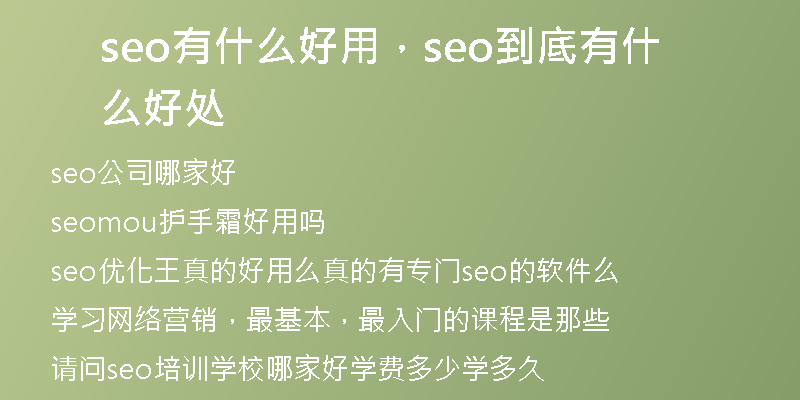 seo有什么好用，seo到底有什么好处
