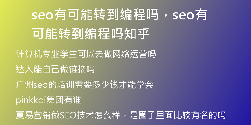 seo有可能转到编程吗，seo有可能转到编程吗知乎
