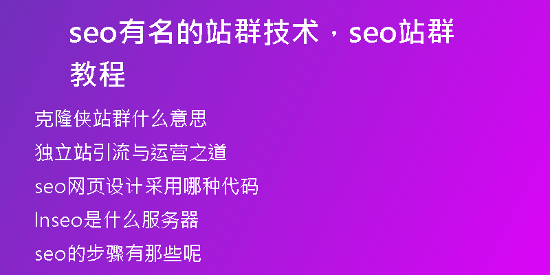 seo有名的站群技术，seo站群教程