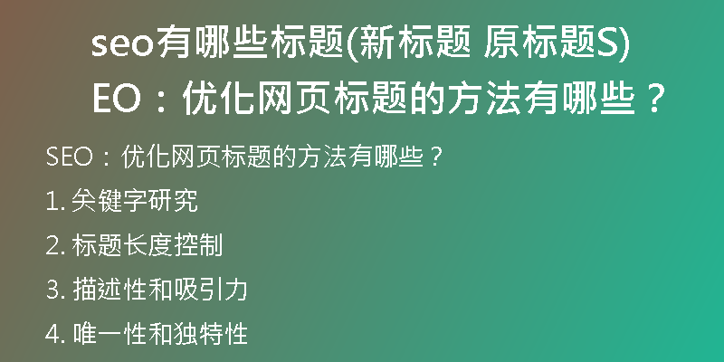 seo有哪些标题(新标题 原标题SEO：优化网页标题的方法有哪些？)