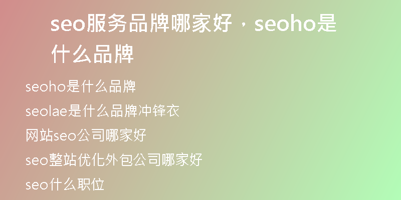 seo服务品牌哪家好，seoho是什么品牌