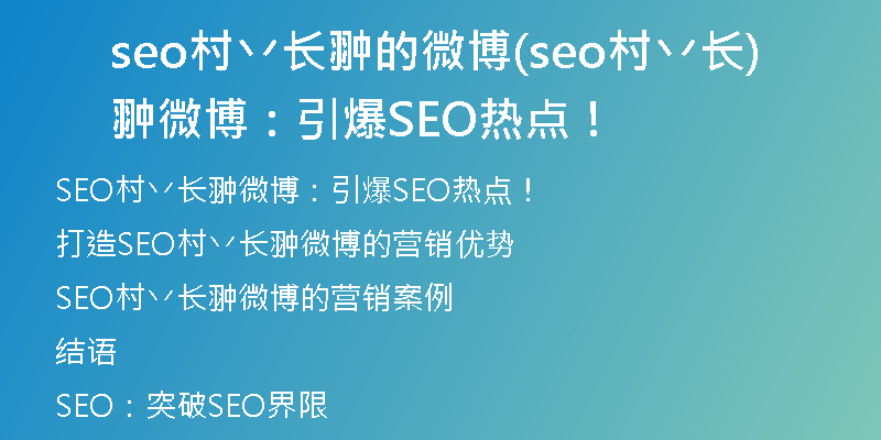 seo村丷长翀的微博(seo村丷长翀微博：引爆SEO热点！)