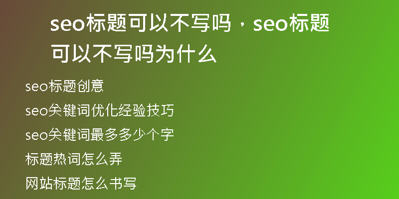 seo标题可以不写吗，seo标题可以不写吗为什么