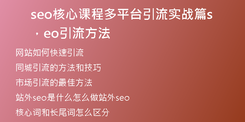 seo核心课程多平台引流实战篇,seo引流方法