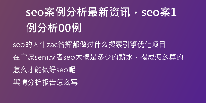 seo案例分析最新资讯，seo案例分析100例