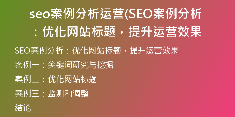 seo案例分析运营(SEO案例分析:优化网站标题,提升运营效果