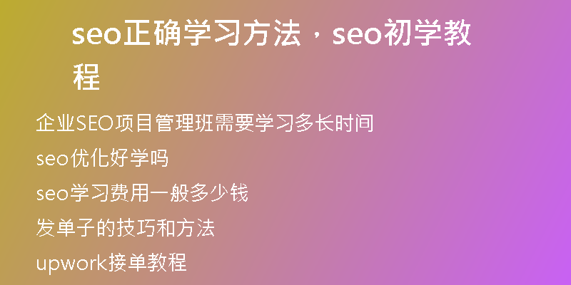 seo正确学习方法，seo初学教程
