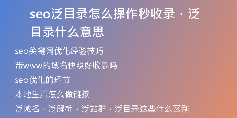 seo泛目录怎么操作秒收录，泛目录什么意思