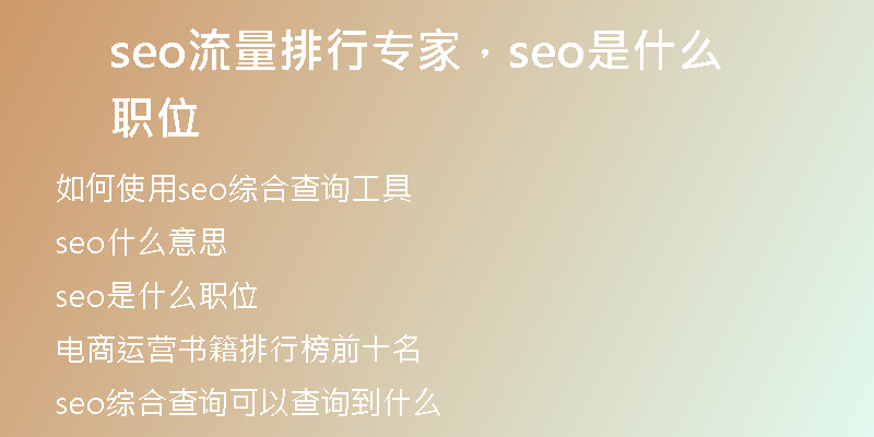 seo流量排行专家，seo是什么职位