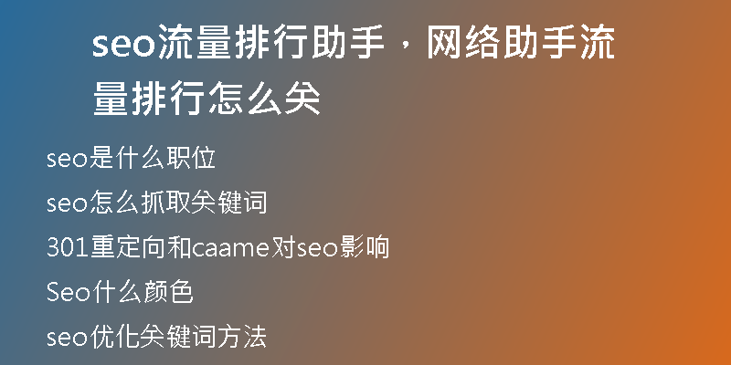 seo流量排行助手，网络助手流量排行怎么关