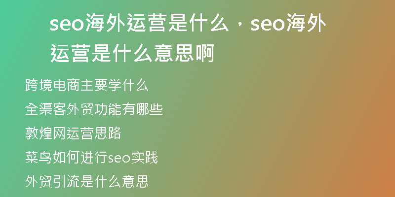 seo海外运营是什么，seo海外运营是什么意思啊