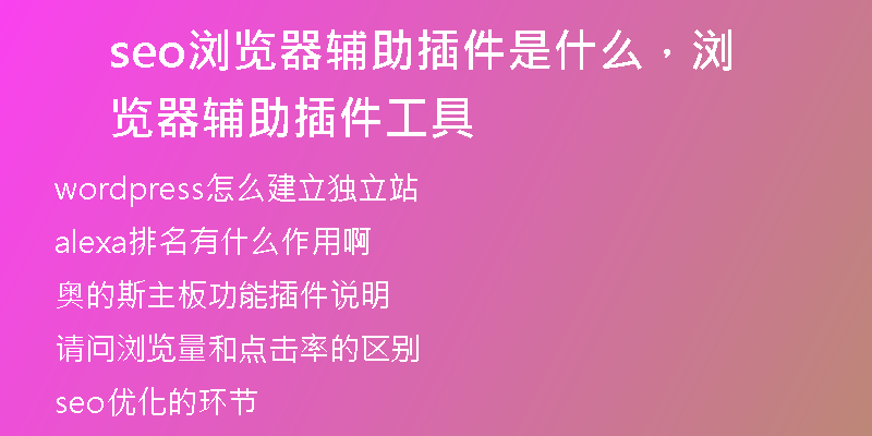 seo浏览器辅助插件是什么，浏览器辅助插件工具