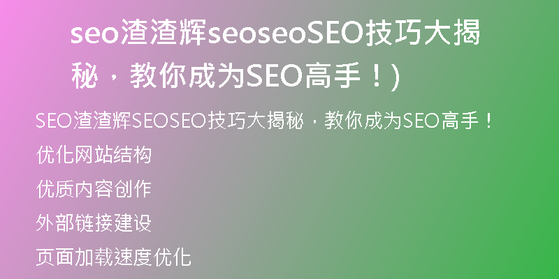 seo渣渣辉seoseoSEO技巧大揭秘，教你成为SEO高手！)