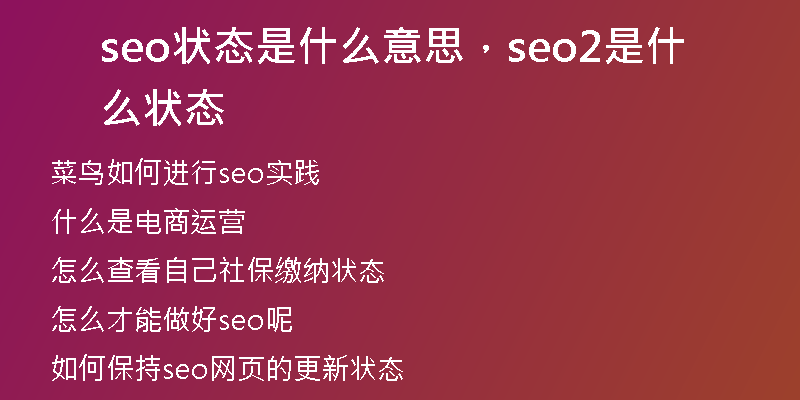 seo状态是什么意思，seo2是什么状态