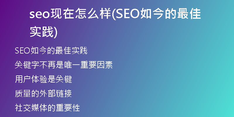 seo现在怎么样(SEO如今的最佳实践)