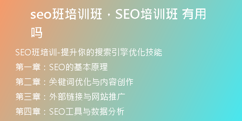 seo班培训班，SEO培训班 有用吗