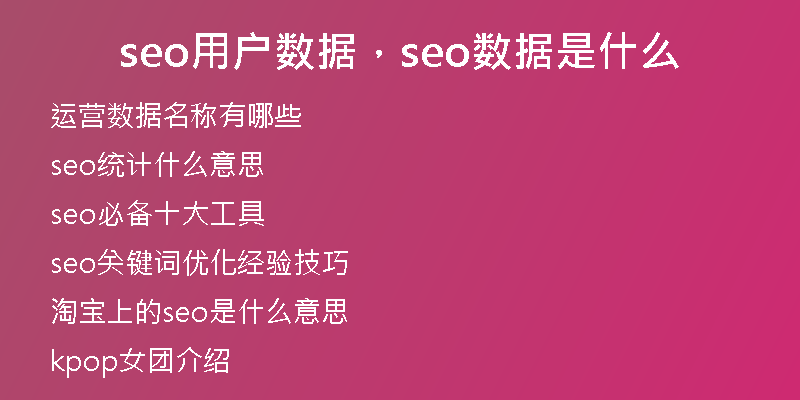 seo用户数据，seo数据是什么