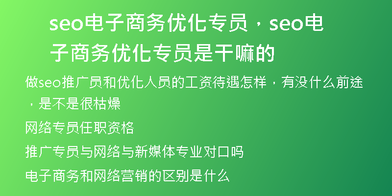 seo电子商务优化专员，seo电子商务优化专员是干嘛的