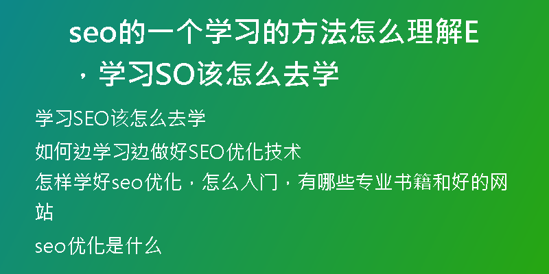 seo的一个学习的方法怎么理解，学习SEO该怎么去学