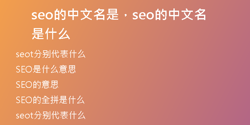 seo的中文名是，seo的中文名是什么