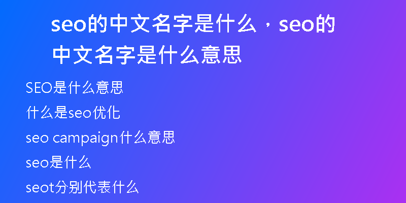 seo的中文名字是什么，seo的中文名字是什么意思