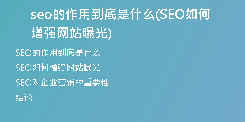 seo的作用到底是什么(SEO如何增强网站曝光)