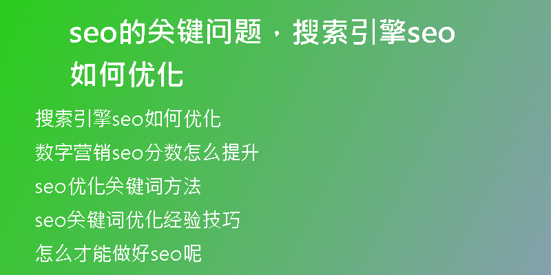 seo的关键问题，搜索引擎seo如何优化