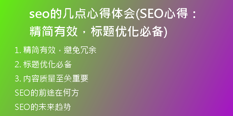 seo的几点心得体会(SEO心得：精简有效，标题优化必备)