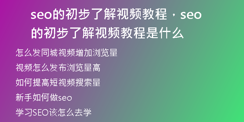 seo的初步了解视频教程，seo的初步了解视频教程是什么