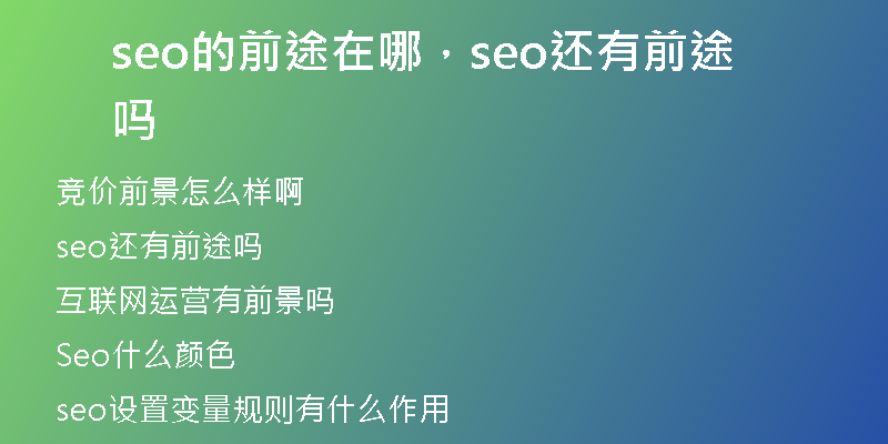 seo的前途在哪，seo还有前途吗
