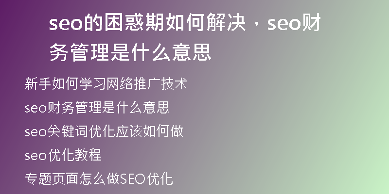 seo的困惑期如何解决，seo财务管理是什么意思
