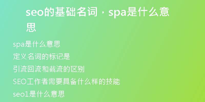 seo的基础名词，spa是什么意思