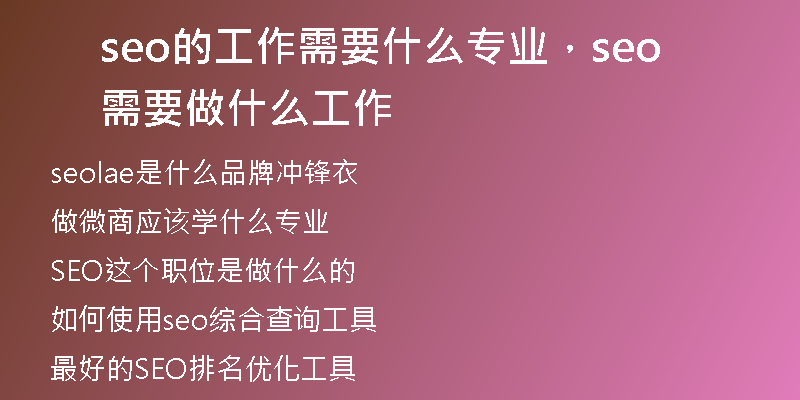 seo的工作需要什么专业，seo需要做什么工作