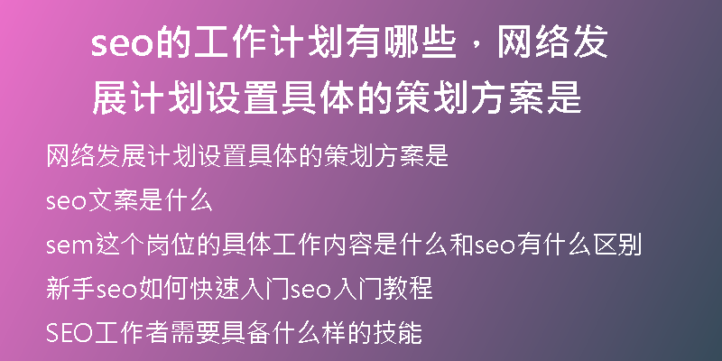 seo的工作计划有哪些，网络发展计划设置具体的策划方案是