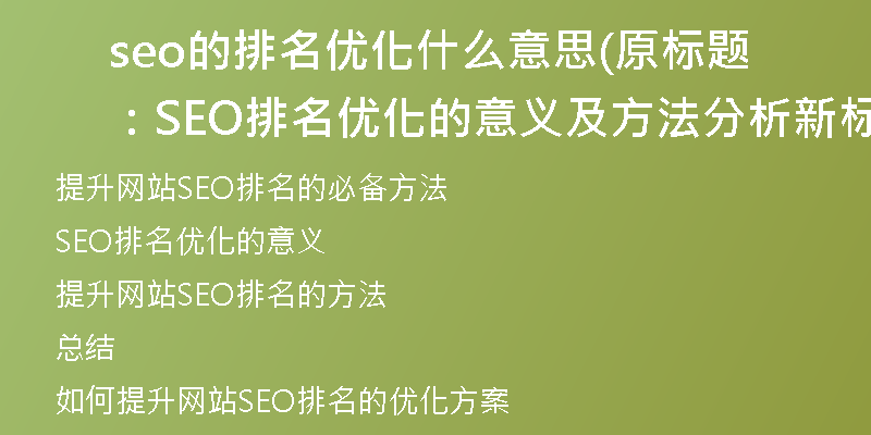 seo的排名优化什么意思(原标题：SEO排名优化的意义及方法分析新标题：提升网站SEO排名的必备方法)