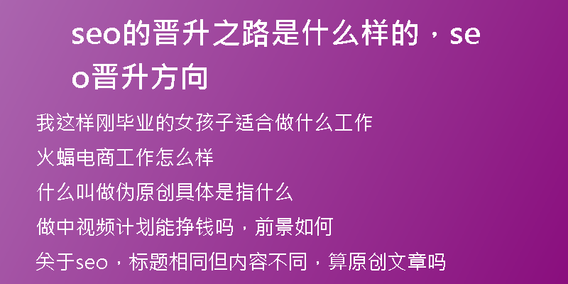 seo的晋升之路是什么样的,seo晋升方向