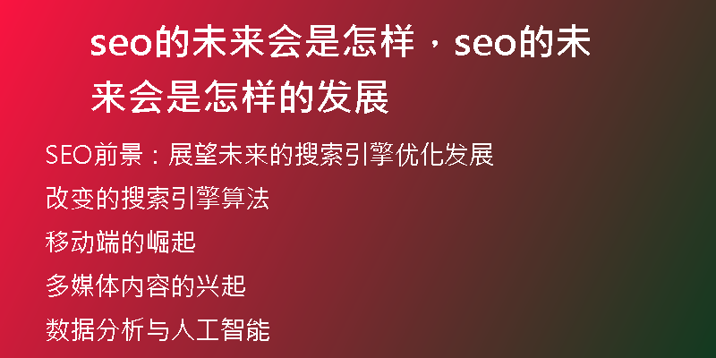 seo的未来会是怎样，seo的未来会是怎样的发展