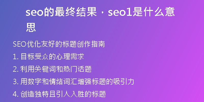 seo的最终结果，seo1是什么意思