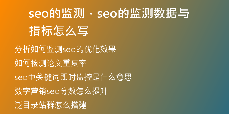 seo的监测，seo的监测数据与指标怎么写