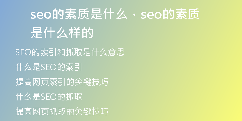 seo的素质是什么，seo的素质是什么样的
