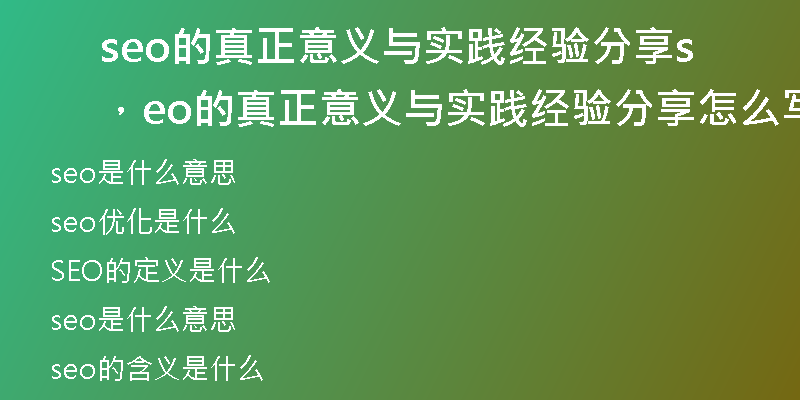 seo的真正意义与实践经验分享，seo的真正意义与实践经验分享怎么写