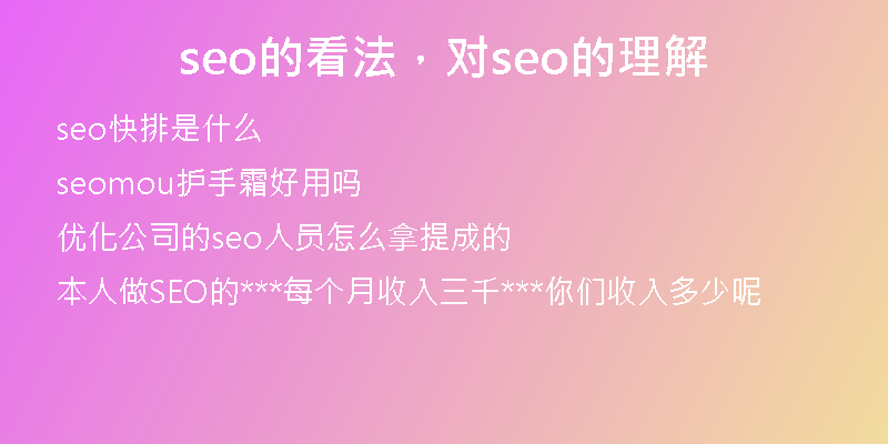 seo的看法，对seo的理解