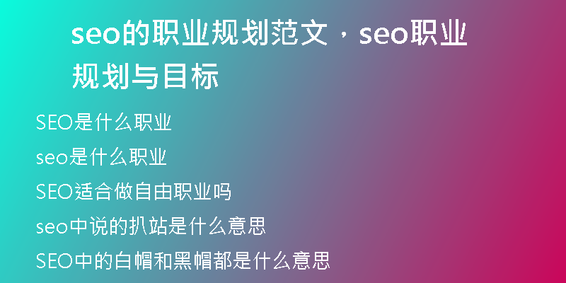seo的职业规划范文,seo职业规划与目标